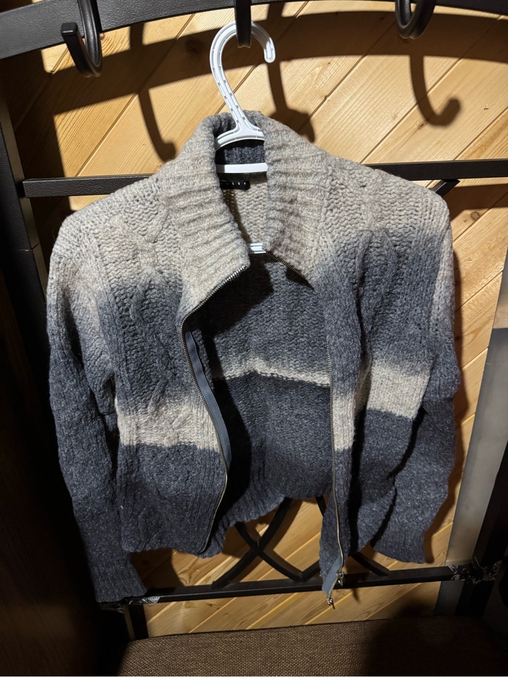 Sisley Ombre Zip Cardigan in Gray and Cream